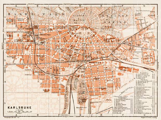 Karlsruhe city map, 1909. Use the zooming tool to explore in higher level of detail. Obtain as a quality print or high resolution image