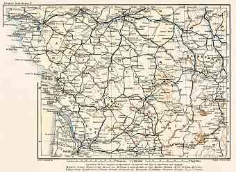 France, southwestern part map (Bordeaux, Nantes, Angers…), 1902