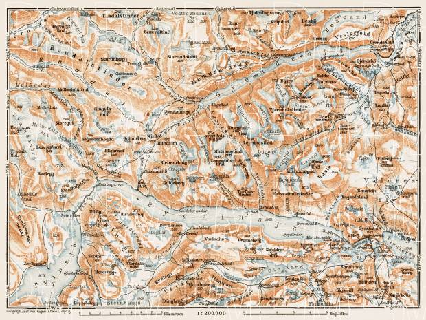 Gjendesjö and Bygdinsjö Lakes district map, 1931. Use the zooming tool to explore in higher level of detail. Obtain as a quality print or high resolution image