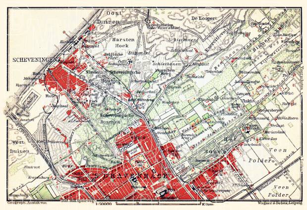 Scheveningen and The Hague environs map, 1904. Use the zooming tool to explore in higher level of detail. Obtain as a quality print or high resolution image