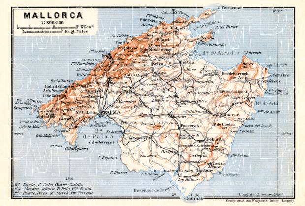Mallorca map, 1929. Use the zooming tool to explore in higher level of detail. Obtain as a quality print or high resolution image