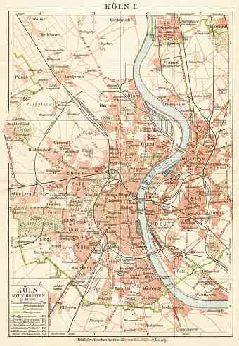 Cologne (Köln) and suburbs map, 1927