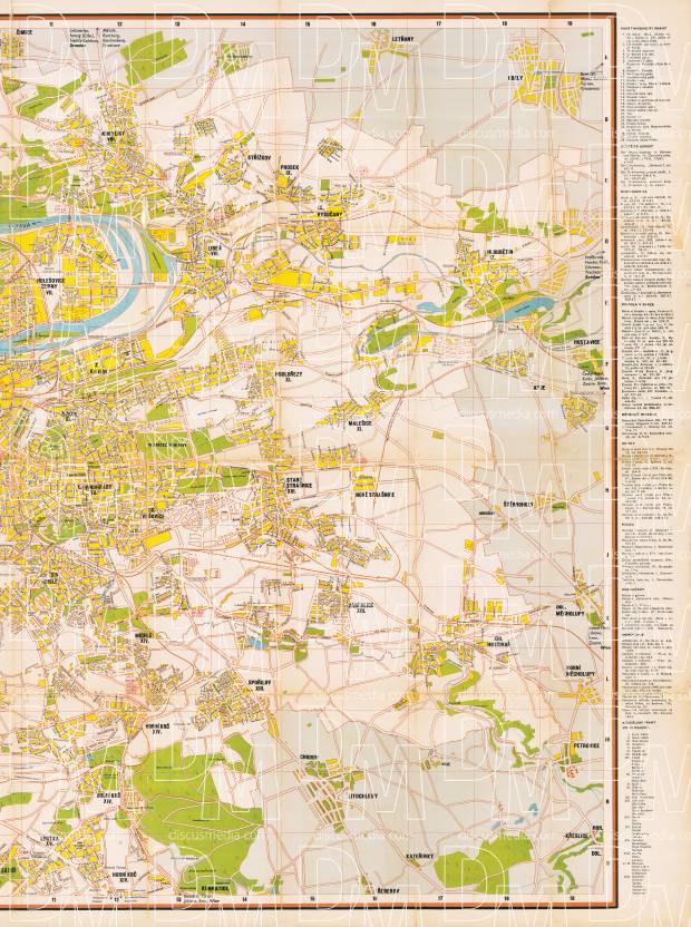 Prague (Praha) city map, 1944 - RIGHT HALF. Use the zooming tool to explore in higher level of detail. Obtain as a quality print or high resolution image