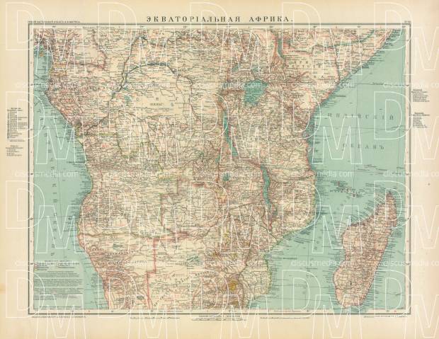 Equatorial Africa Map (in Russian), 1910. Use the zooming tool to explore in higher level of detail. Obtain as a quality print or high resolution image