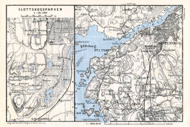 Göteborg (Gothenburg) environs map, 1910. Use the zooming tool to explore in higher level of detail. Obtain as a quality print or high resolution image