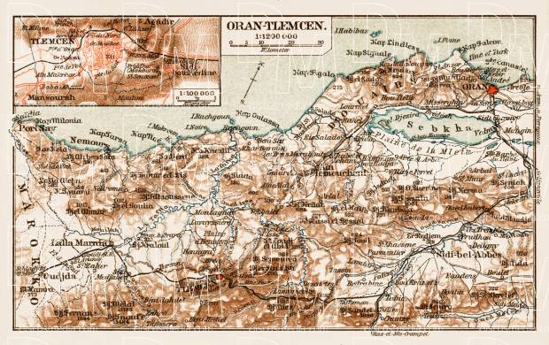 Oran-Tlemcen region map, 1913. Use the zooming tool to explore in higher level of detail. Obtain as a quality print or high resolution image