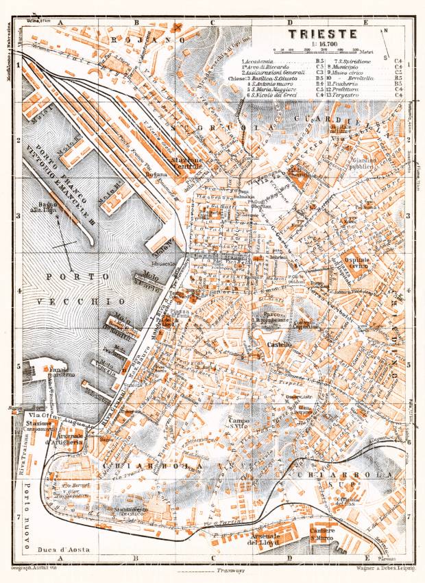 Triest (Trieste) city map, 1929. Use the zooming tool to explore in higher level of detail. Obtain as a quality print or high resolution image