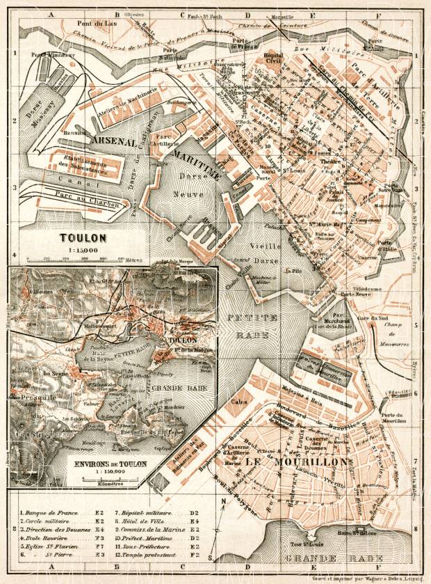 Toulon town plan. Map of the environs of Toulon, 1902. Use the zooming tool to explore in higher level of detail. Obtain as a quality print or high resolution image