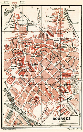 Bourges city map, 1885