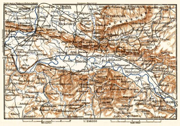 Weser river course map from Minden to Hameln, 1887. Use the zooming tool to explore in higher level of detail. Obtain as a quality print or high resolution image