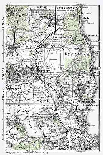 Dyrehave and environs map (Jægersborg Dyrehave in Copenhagen), 1929