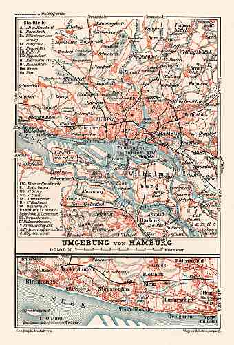 Hamburg, Altona and environs map, 1911