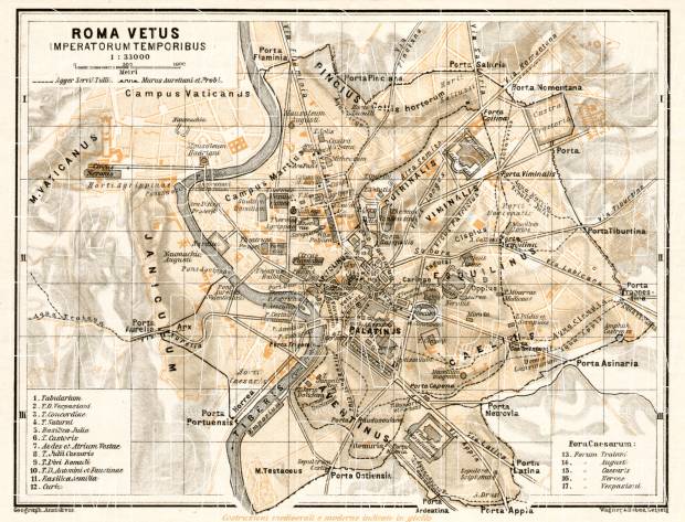 Map of Rome of the Imperial Age (connected to map from 1909). Use the zooming tool to explore in higher level of detail. Obtain as a quality print or high resolution image