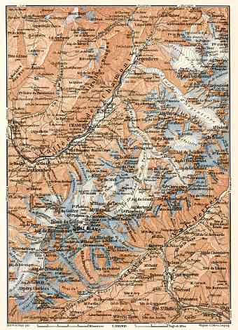 Mont Blanc and Chamonix Valley map, 1902