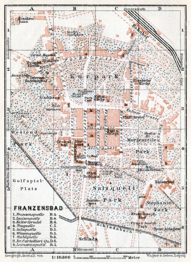 Franzensbad (Františkovy Lázně) town plan, 1910. Use the zooming tool to explore in higher level of detail. Obtain as a quality print or high resolution image