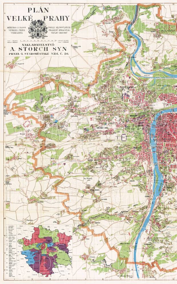 Prague (Praha) city map, 1939 - LEFT HALF. Use the zooming tool to explore in higher level of detail. Obtain as a quality print or high resolution image