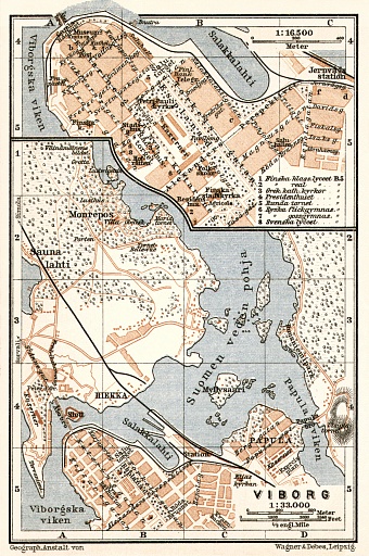 Vyborg (Выборгъ, Viipuri, Wiborg) city map, 1914