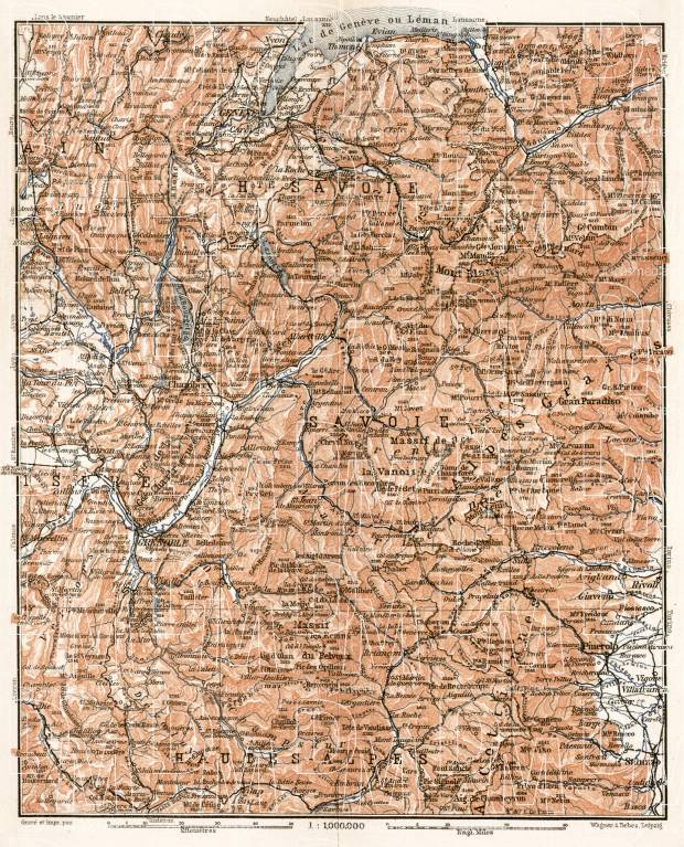 Savoy and Dauphiny (Savoie and Dauphiné) map, 1902. Use the zooming tool to explore in higher level of detail. Obtain as a quality print or high resolution image