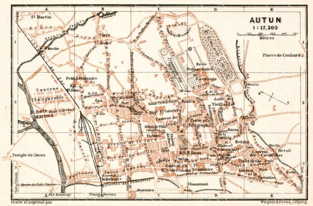 Autun city map, 1909. Use the zooming tool to explore in higher level of detail. Obtain as a quality print or high resolution image