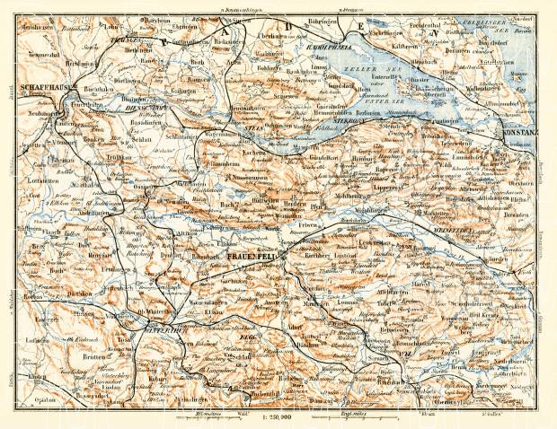 Schaffhausen (Schaffhouse) and Konstanz environs map, 1897. Use the zooming tool to explore in higher level of detail. Obtain as a quality print or high resolution image