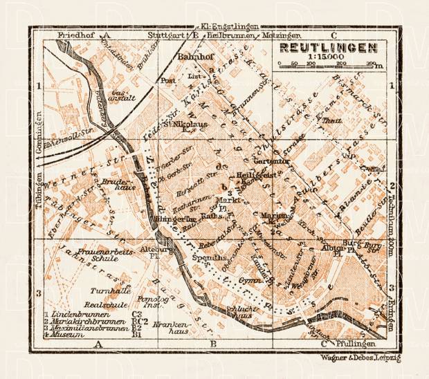 Reutlingen city map, 1909. Use the zooming tool to explore in higher level of detail. Obtain as a quality print or high resolution image