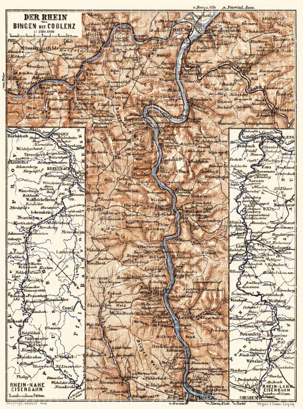 Map of the Course of the Rhine from Bingen to Coblenz, 1887. Use the zooming tool to explore in higher level of detail. Obtain as a quality print or high resolution image