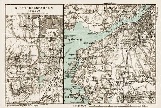 Göteborg (Gothenburg) and environs map. Slottskogsparken plan, 1929. Use the zooming tool to explore in higher level of detail. Obtain as a quality print or high resolution image