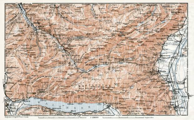 Toggenburg District with Säntis Mountain chain map, 1909. Use the zooming tool to explore in higher level of detail. Obtain as a quality print or high resolution image