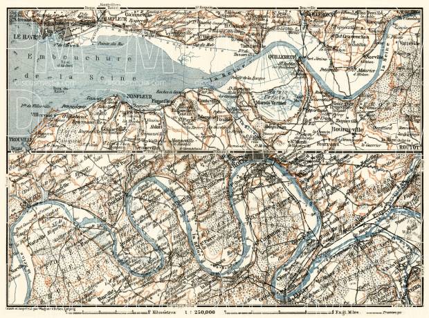 Basse-Seine, Seine from Le Havre to Louviers map, 1913. Use the zooming tool to explore in higher level of detail. Obtain as a quality print or high resolution image