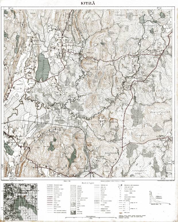 Kitelja. Kitilä. Topografikartta 414411. Topographic map from 1933. Use the zooming tool to explore in higher level of detail. Obtain as a quality print or high resolution image