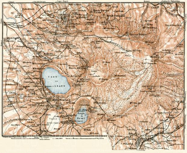 The Alban Hills (Albano Mountains, Colli Albani) map, 1909. Use the zooming tool to explore in higher level of detail. Obtain as a quality print or high resolution image