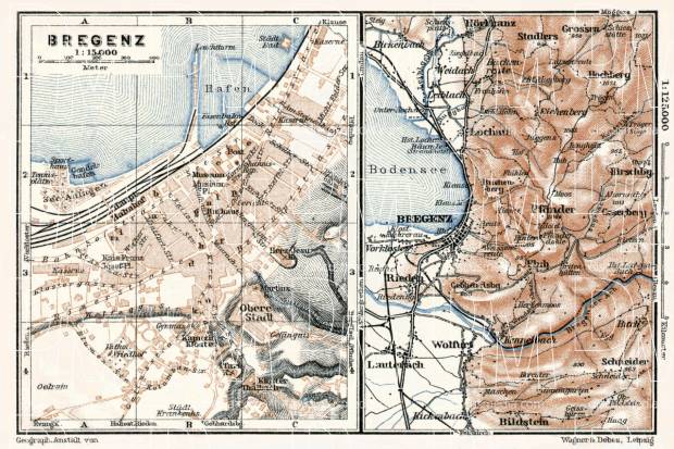 Bregenz city map, 1910. Map of the environs of Bregenz. Use the zooming tool to explore in higher level of detail. Obtain as a quality print or high resolution image
