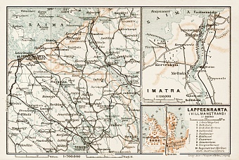 Willmanstrand (Lappeenranta) to Viborg (Viipuri) region map. Willmanstrand town plan, Imatra region map, 1929