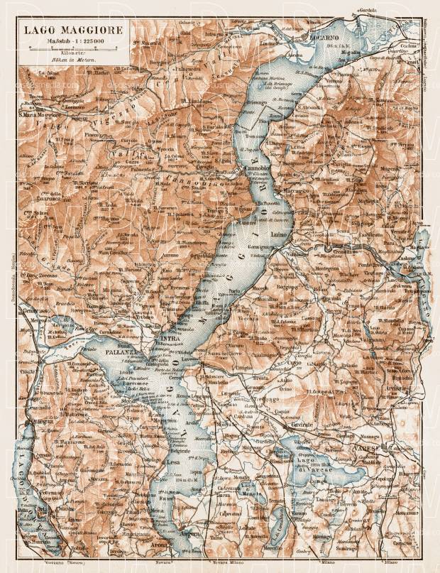Map of the Maggiore Lake (Lago Maggiore), 1903. Use the zooming tool to explore in higher level of detail. Obtain as a quality print or high resolution image