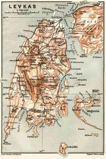 Lefkada (Leucas) isle map, 1908