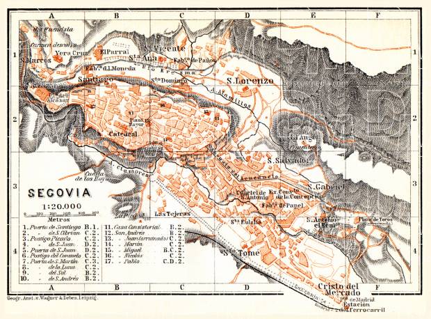 Segovia city map, 1899. Use the zooming tool to explore in higher level of detail. Obtain as a quality print or high resolution image