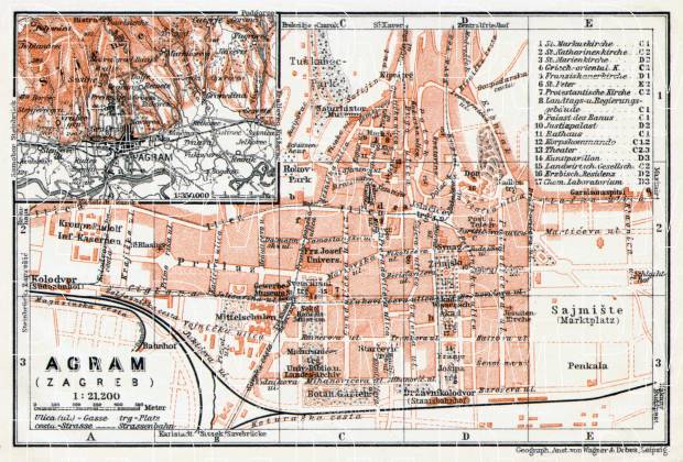 Agram (Zagreb), city map. Agram environs, 1913. Use the zooming tool to explore in higher level of detail. Obtain as a quality print or high resolution image