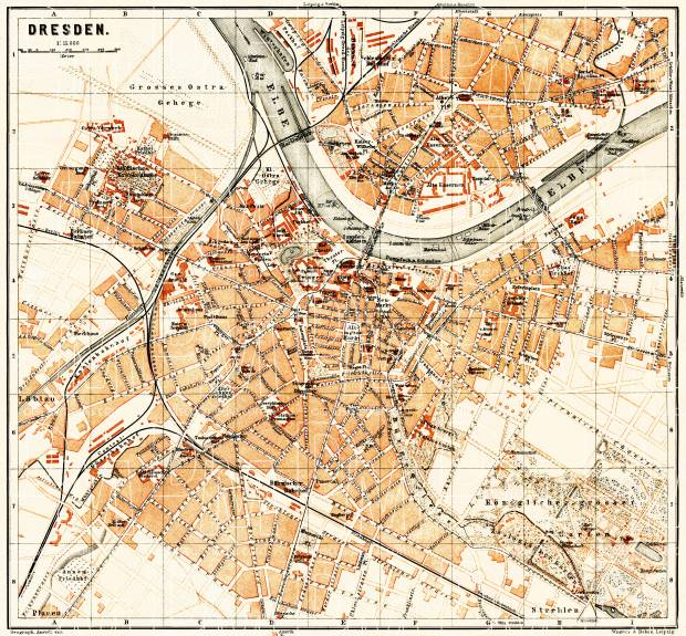 Dresden city map, 1887. Use the zooming tool to explore in higher level of detail. Obtain as a quality print or high resolution image