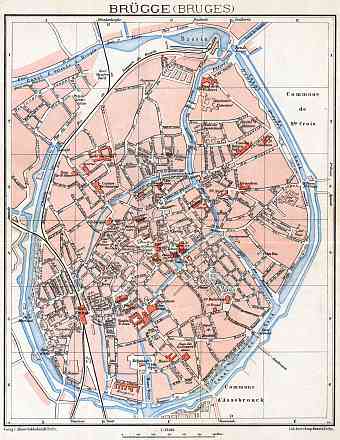 Brügge (Bruges) city map, 1908