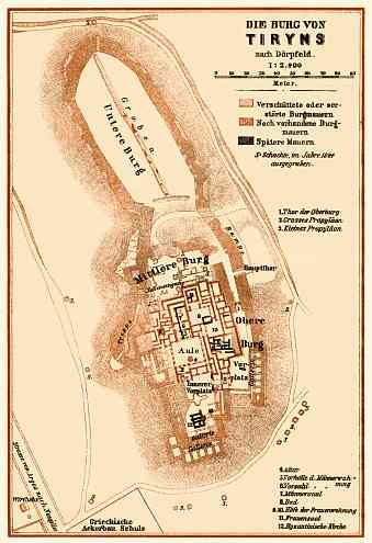 Tiryns (Τίρυνθα) site map, 1908 (after Dörpfeld)