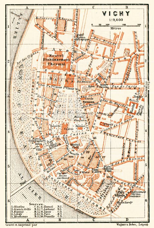 Vichy city map, 1900. Use the zooming tool to explore in higher level of detail. Obtain as a quality print or high resolution image