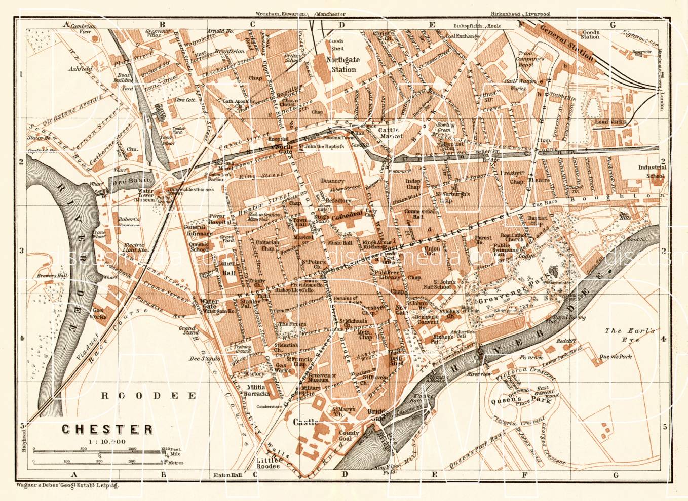 Old map of Chester in 1906. Buy vintage map replica poster print or
