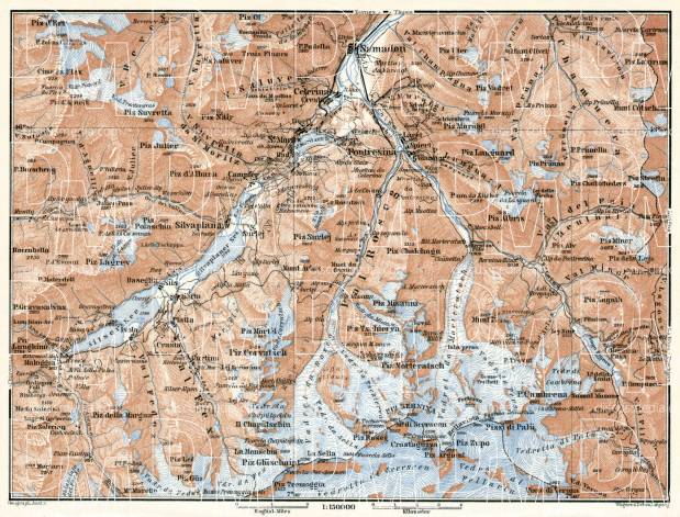 Upper Engadin Valley map, 1909. Use the zooming tool to explore in higher level of detail. Obtain as a quality print or high resolution image