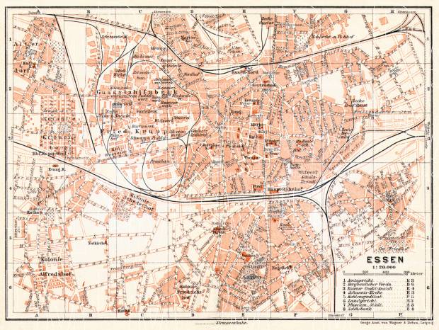 Essen city map, 1906. Use the zooming tool to explore in higher level of detail. Obtain as a quality print or high resolution image