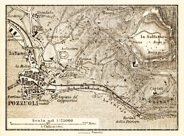 Pozzuoli and environs map, 1898. Use the zooming tool to explore in higher level of detail. Obtain as a quality print or high resolution image