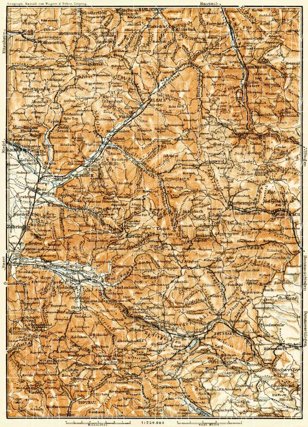 Map of the Southern Black Forest (Schwarzwald), 1906. Use the zooming tool to explore in higher level of detail. Obtain as a quality print or high resolution image