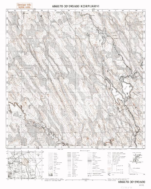 Korpijarvi Lake. Korpijärvi. Topografikartta 521104. Topographic map from 1935. Use the zooming tool to explore in higher level of detail. Obtain as a quality print or high resolution image