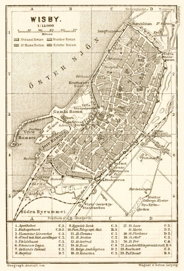 Visby (Wisby) city map, 1911. Use the zooming tool to explore in higher level of detail. Obtain as a quality print or high resolution image