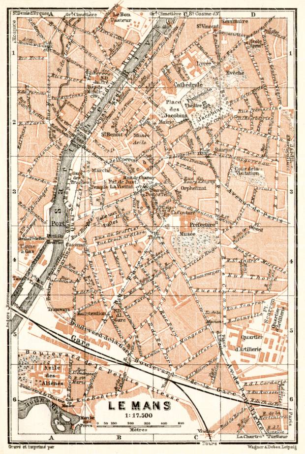 Le Mans city map, 1909. Use the zooming tool to explore in higher level of detail. Obtain as a quality print or high resolution image