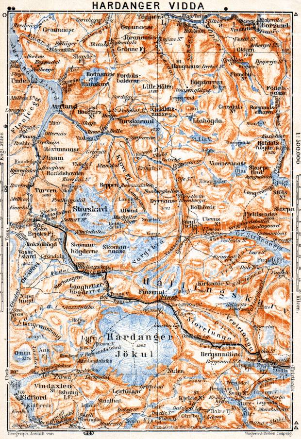 Hardanger Vidda map, 1910. Use the zooming tool to explore in higher level of detail. Obtain as a quality print or high resolution image